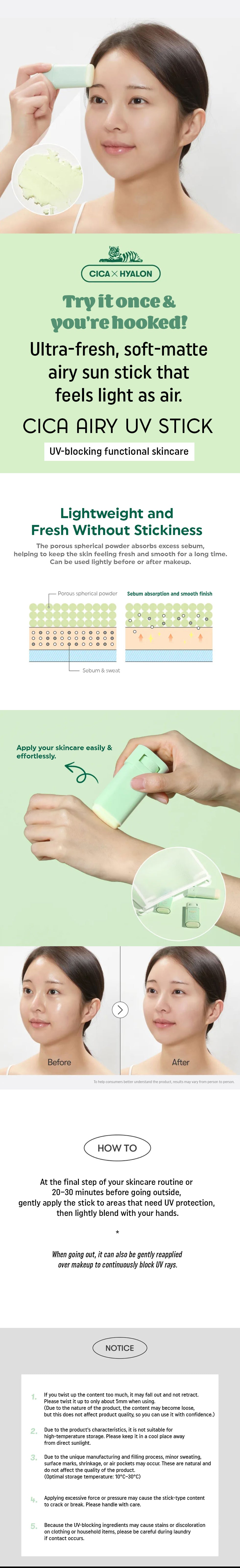 VT Cica Airy UV Stick SPF 50+ PA++++ 20g